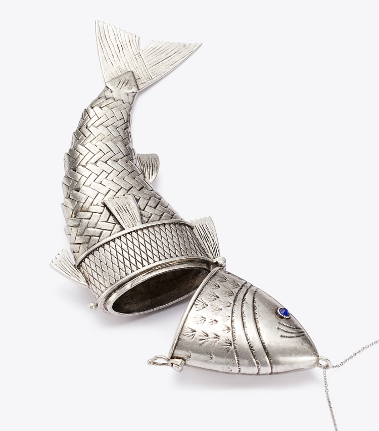 Tory Burch designer necklaces Runway Articulated Fish Pendant in Antique Silver additional