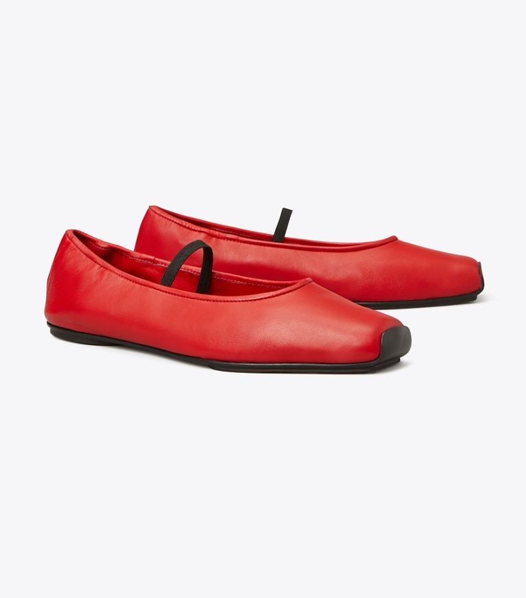 Tory Burch designer flats Runway Ballet in TRIPLE RED angle