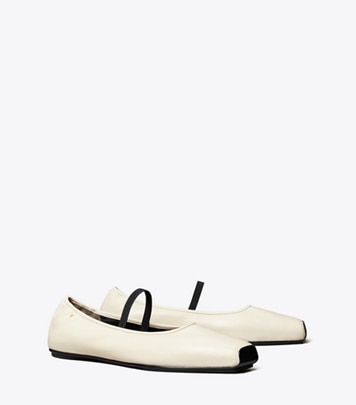 Tory Burch designer flats Runway Ballet in NEW IVORY / PERFECT BLACK angle
