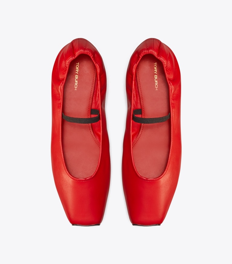 Tory Burch designer flats Runway Ballet in TRIPLE RED angle