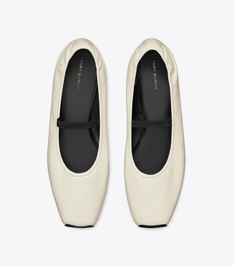 Tory Burch designer flats Runway Ballet in NEW IVORY / PERFECT BLACK angle