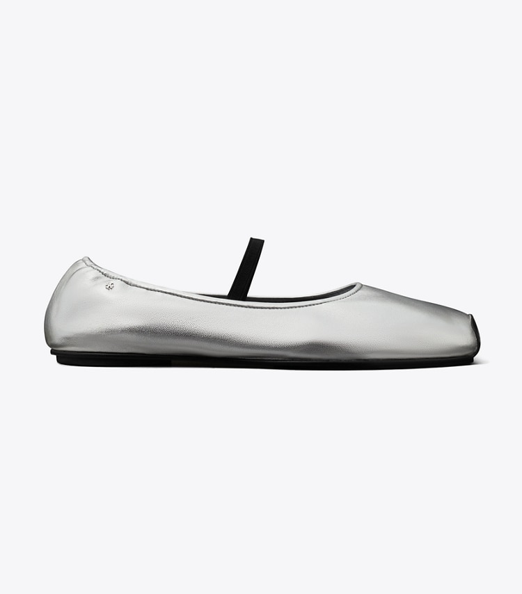 Tory Burch designer flats Runway Ballet in SILVER / PERFECT BLACK side