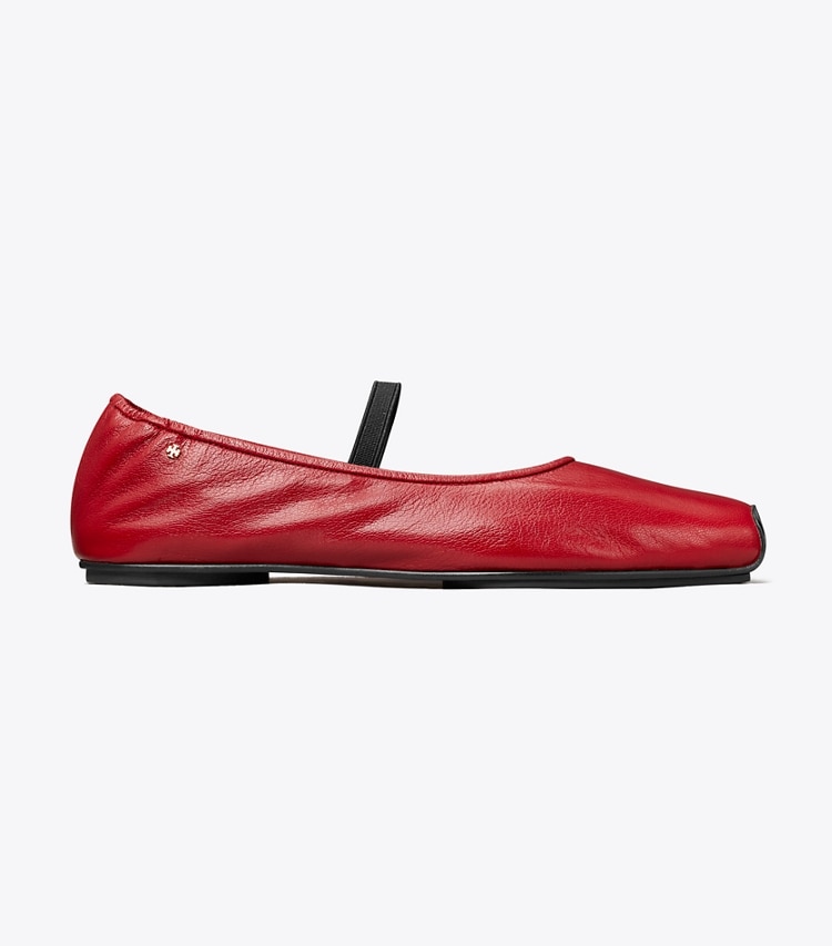 Tory Burch designer flats Runway Ballet in RUBY / PERFECT BLACK side