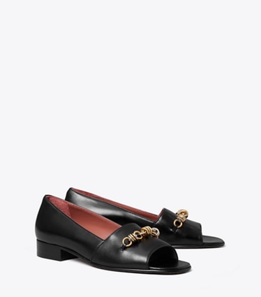 Tory Burch designer flats Runway Chain Peep-Toe in PERFECT BLACK angle