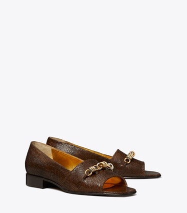 Tory Burch designer flats Runway Chain Peep-Toe in KHAKI angle