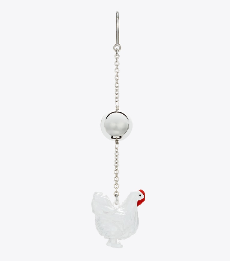 Tory Burch designer earrings Runway Chicken Earrings in White front