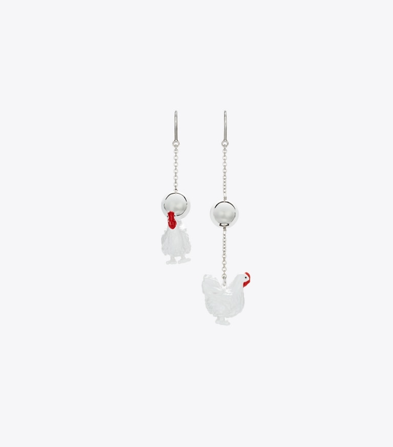 Tory Burch designer earrings Runway Chicken Earrings in White front