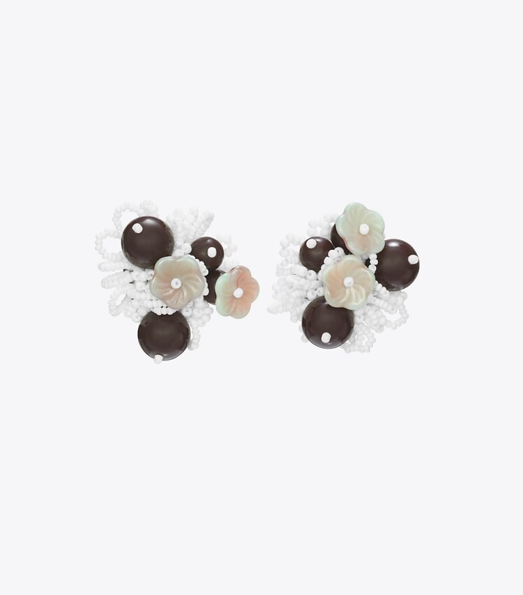 Tory Burch designer ohrringe Runway Cluster-Ohrringe mit Perlen in Tory Silver front