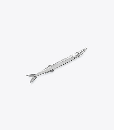 Tory Burch designer hair pins Runway Fish Pin in Light Silver front