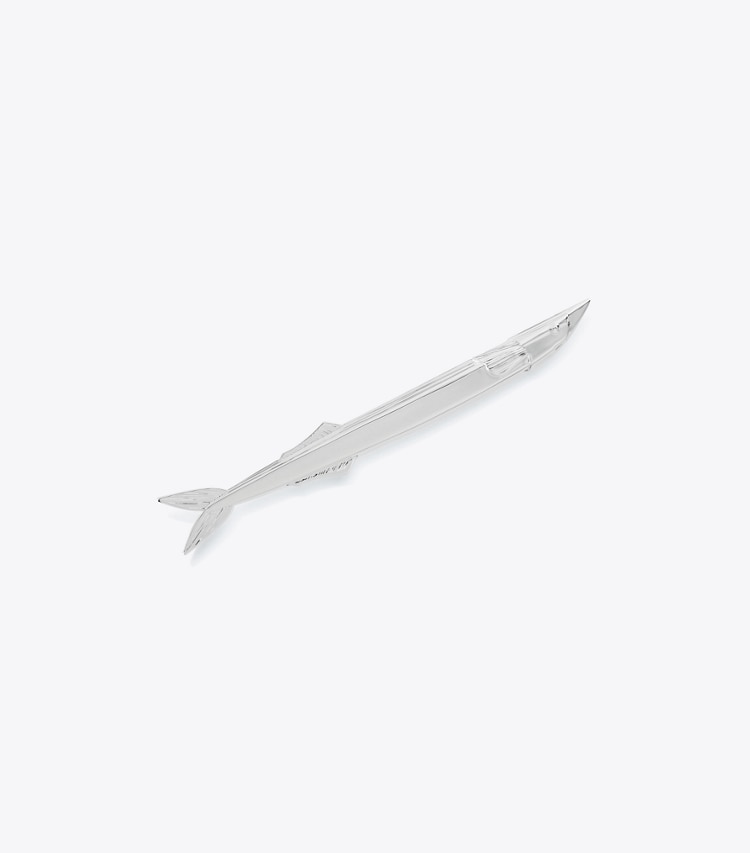 Tory Burch designer hair pins Runway Fish Pin in Light Silver front