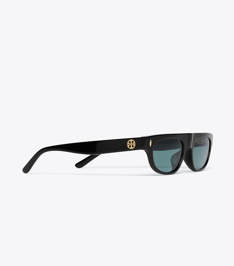 Tory Burch designer sunglasses & eyewear Runway Flat-Top Sunglasses in BLACK/DARK GREEN detail