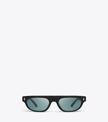 Tory Burch designer sunglasses & eyewear Runway Flat-Top Sunglasses in BLACK/DARK GREEN front