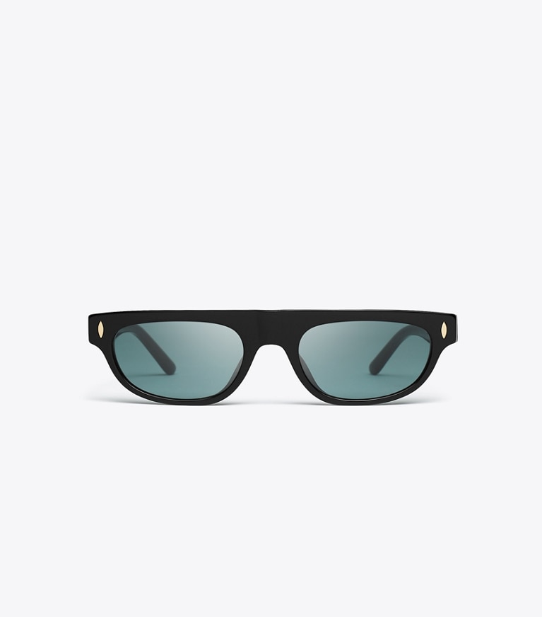 Tory Burch designer sunglasses & eyewear Runway Flat-Top Sunglasses in BLACK/DARK GREEN front