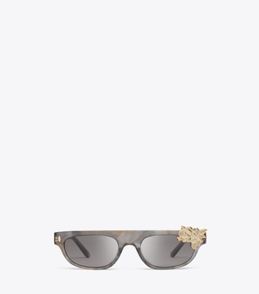 Tory Burch designer sunglasses & eyewear Runway Flat-Top Sunglasses in SPOTTED TRANSPARENT GREY/GREY front