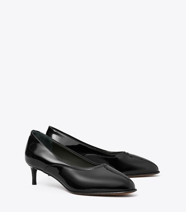 Tory Burch designer heels Runway Mid Pump in PERFECT BLACK angle