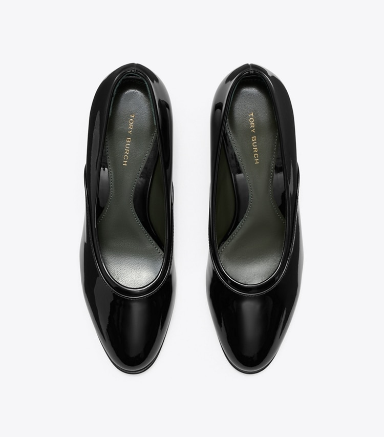 Tory Burch designer heels Runway Mid Pump in PERFECT BLACK overhead