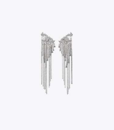 Tory Burch designer ohrringe Runway Pavé Ohrringe mit Logo in Tory Silver / Crystal front