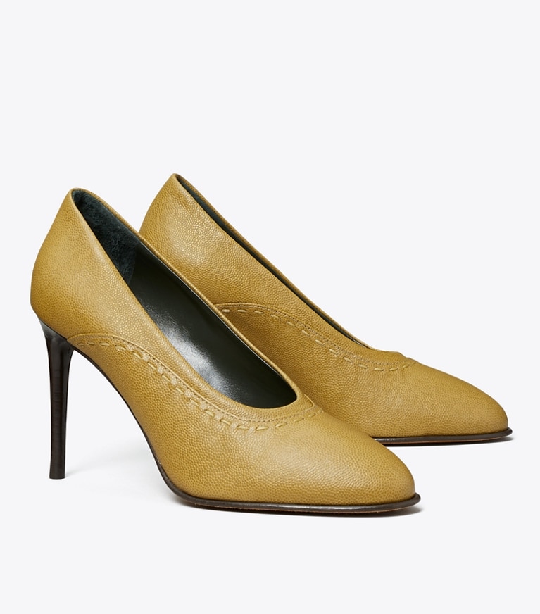 Tory Burch designer heels Runway Pump in GRAIN angle