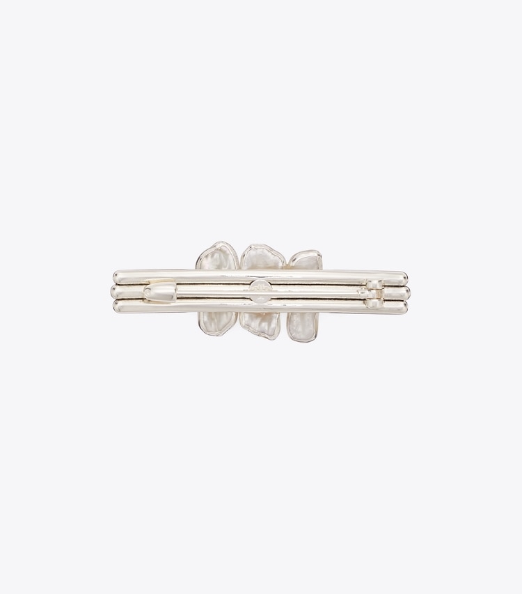 Tory Burch designer hair pins Runway Stacked Pearl Pin in Tory Silver back