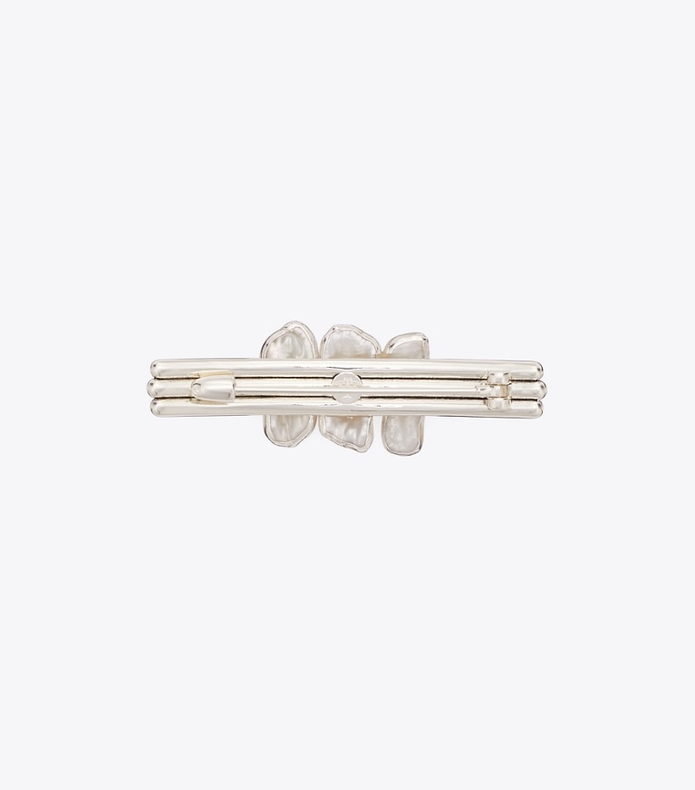 Tory Burch designer hair pins Runway Stacked Pearl Pin in Tory Silver back