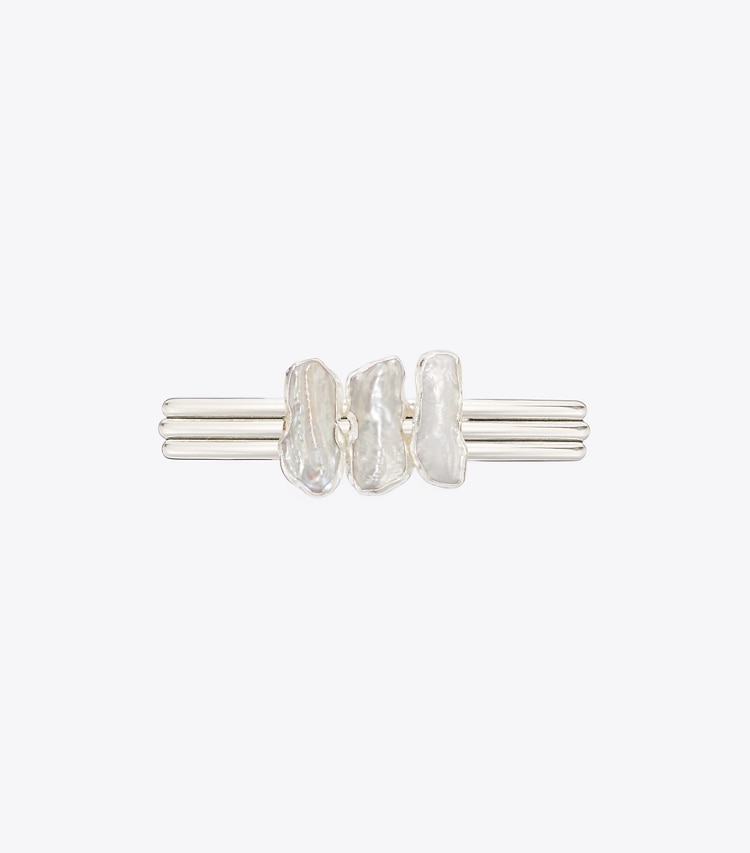 Tory Burch designer hair pins Runway Stacked Pearl Pin in Tory Silver front