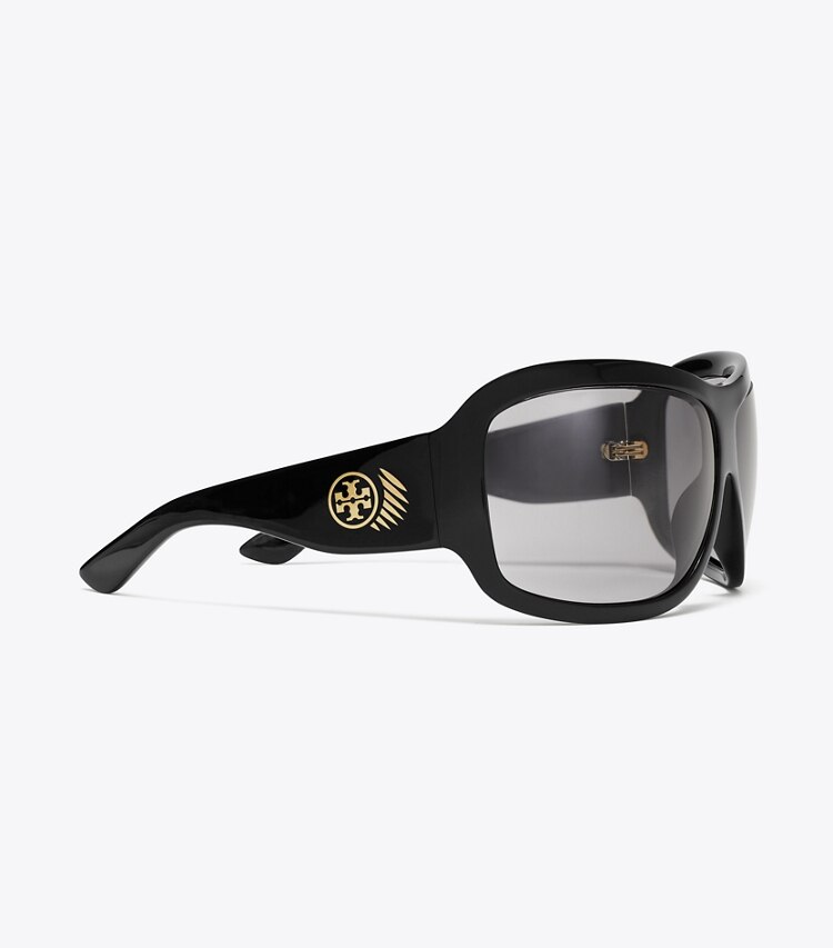 Tory Burch designer sunglasses & eyewear Runway Wrap Sunglasses in BLACK/GREY detail