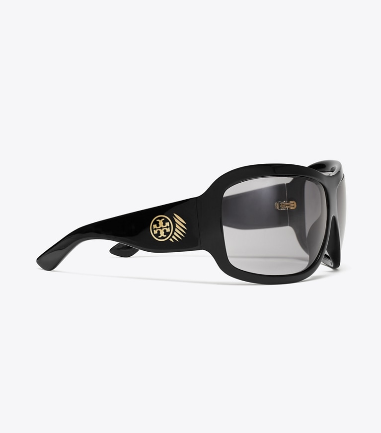 Tory Burch designer sunglasses & eyewear Runway Wrap Sunglasses in BLACK/GREY detail