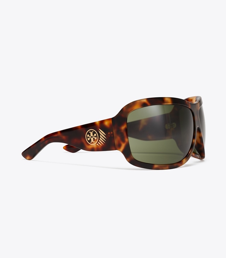 Tory Burch designer sunglasses & eyewear Runway Wrap Sunglasses in TORTOISE/DARK GREEN detail