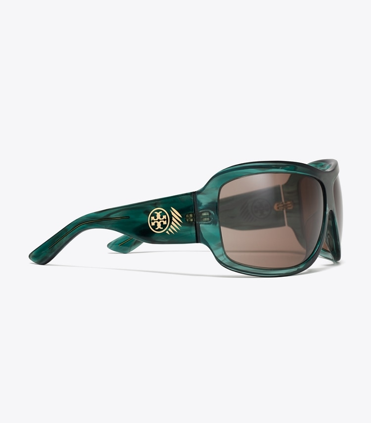 Tory Burch designer sunglasses & eyewear Runway Wrap Sunglasses in STRIATED GREEN/BROWN detail