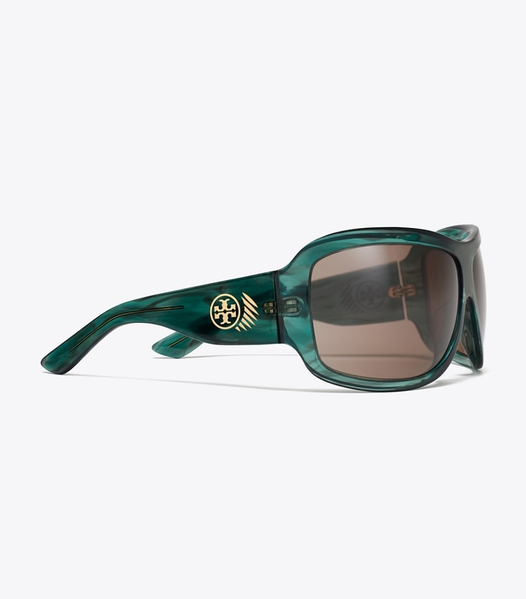 Tory Burch designer sunglasses & eyewear Runway Wrap Sunglasses in STRIATED GREEN/BROWN detail