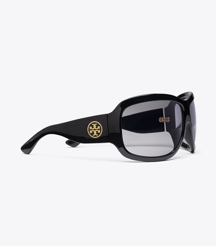 Tory Burch designer sunglasses & eyewear Runway Wrap Sunglasses in BLACK/DARK GREY detail