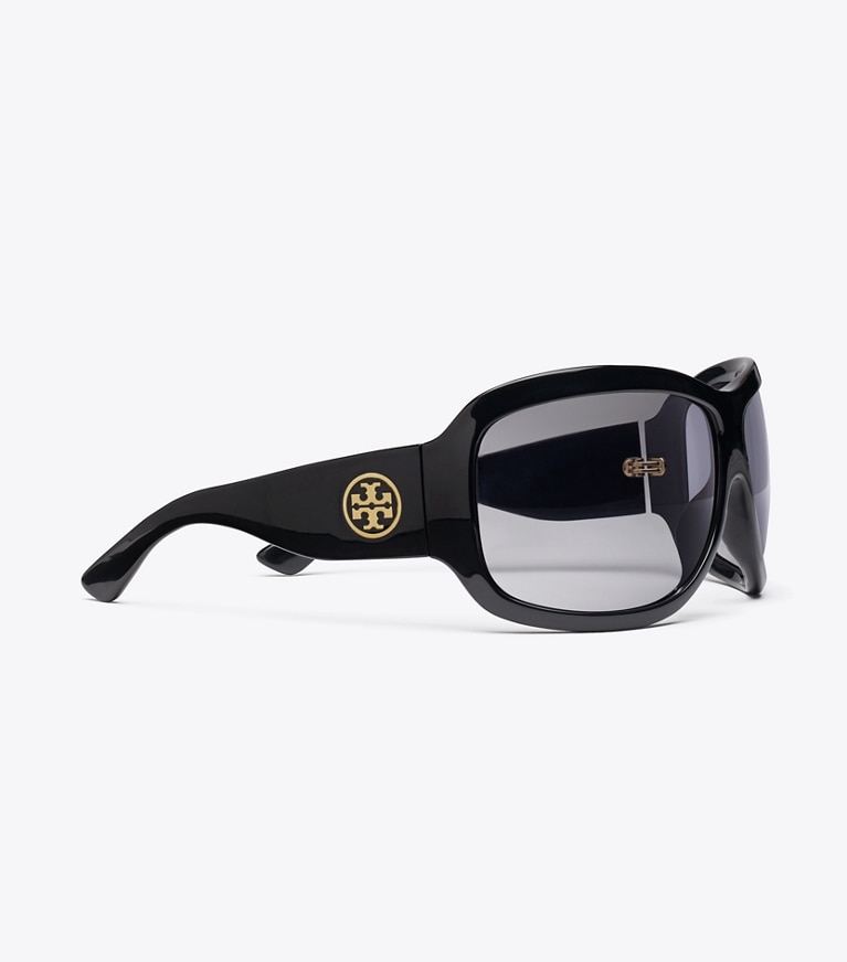 Tory Burch designer sunglasses & eyewear Runway Wrap Sunglasses in BLACK/DARK GREY detail