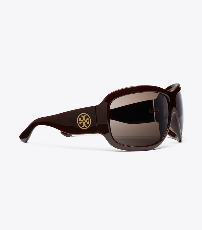 Tory Burch designer sunglasses & eyewear Runway Wrap Sunglasses in RED/BROWN/BROWN detail