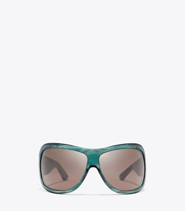 Tory Burch designer sunglasses & eyewear Runway Wrap Sunglasses in STRIATED GREEN/BROWN front