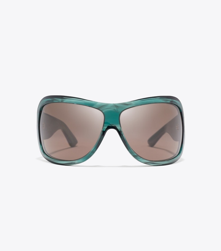 Tory Burch designer sunglasses & eyewear Runway Wrap Sunglasses in STRIATED GREEN/BROWN front