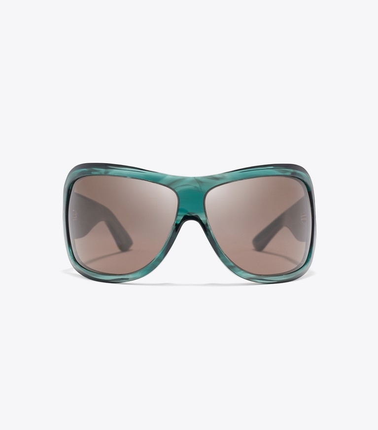 Tory Burch designer sunglasses & eyewear Runway Wrap Sunglasses in STRIATED GREEN/BROWN front
