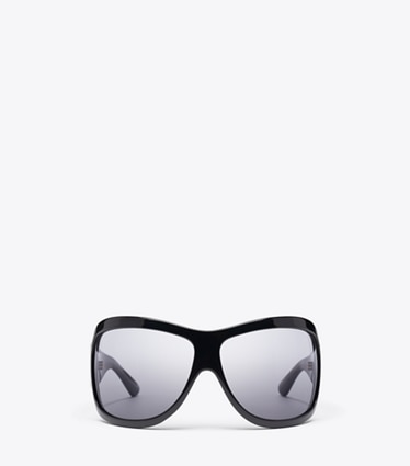 Tory Burch designer sunglasses & eyewear Runway Wrap Sunglasses in BLACK/DARK GREY front