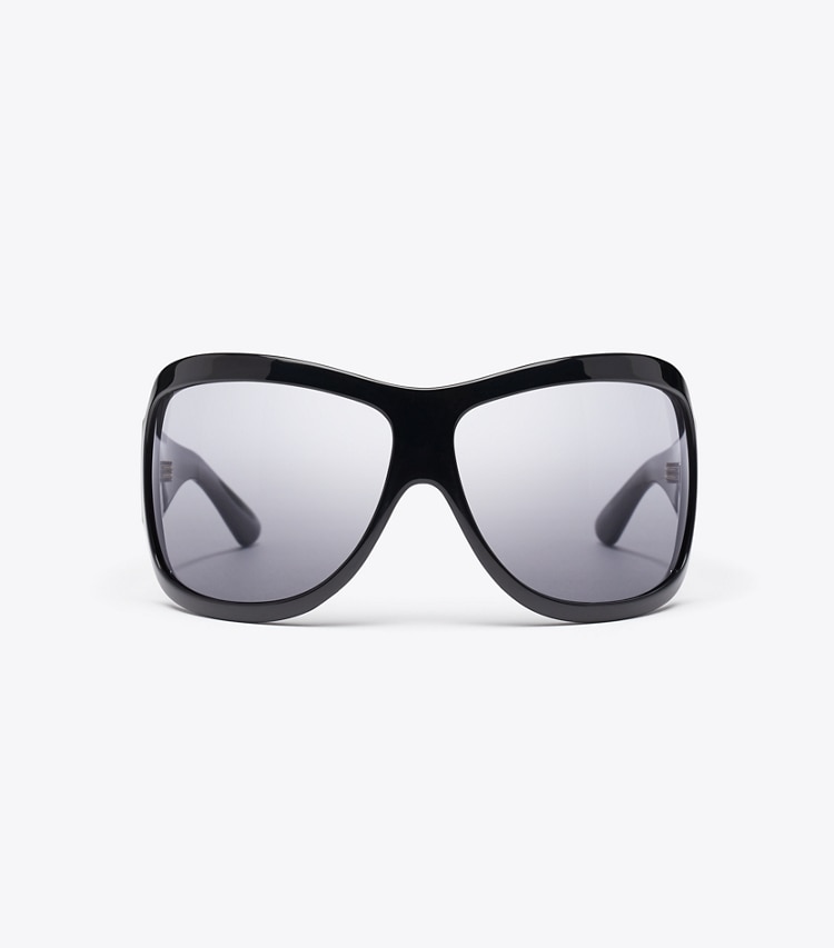 Tory Burch designer sunglasses & eyewear Runway Wrap Sunglasses in BLACK/DARK GREY front