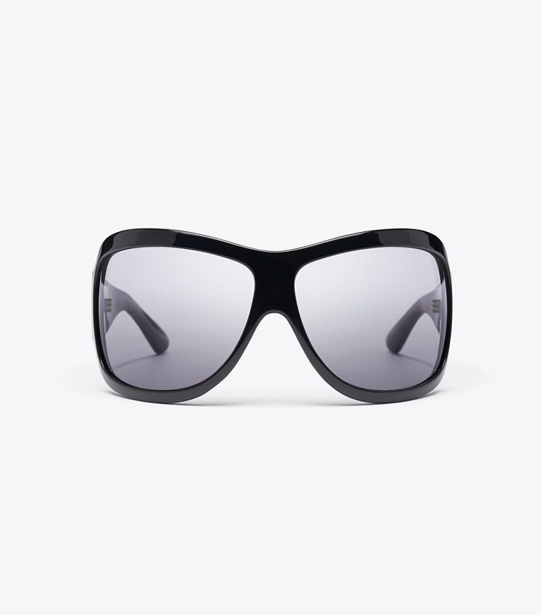 Tory Burch designer sunglasses & eyewear Runway Wrap Sunglasses in BLACK/DARK GREY front