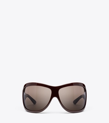 Tory Burch designer sunglasses & eyewear Runway Wrap Sunglasses in RED/BROWN/BROWN front