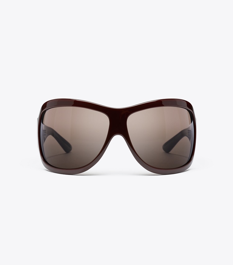 Tory Burch designer sunglasses & eyewear Runway Wrap Sunglasses in RED/BROWN/BROWN front