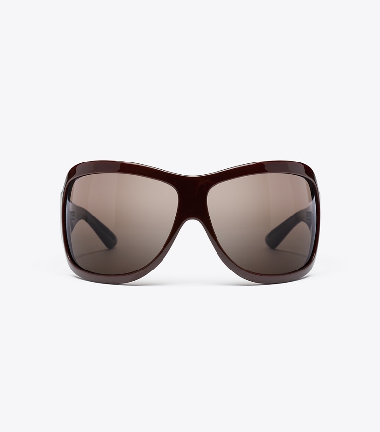 Tory Burch designer sunglasses & eyewear Runway Wrap Sunglasses in RED/BROWN/BROWN front