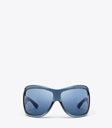 Tory Burch designer sunglasses & eyewear Runway Wrap Sunglasses in TRANSPARENT NAVY/DARK BLUE front