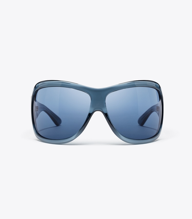Tory Burch designer sunglasses & eyewear Runway Wrap Sunglasses in TRANSPARENT NAVY/DARK BLUE front