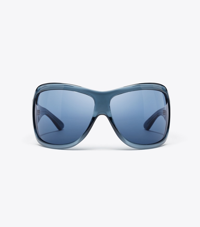 Tory Burch designer sunglasses & eyewear Runway Wrap Sunglasses in TRANSPARENT NAVY/DARK BLUE front