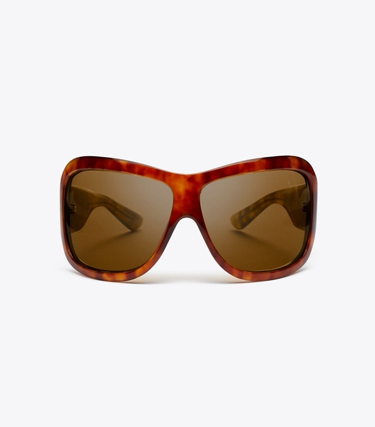 Tory Burch designer sunglasses & eyewear Runway Wrap Sunglasses in ORANGE TORTOISE/DARK BROWN front