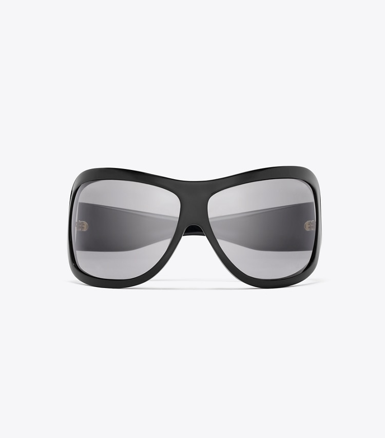 Tory Burch designer sunglasses & eyewear Runway Wrap Sunglasses in BLACK/GREY overhead
