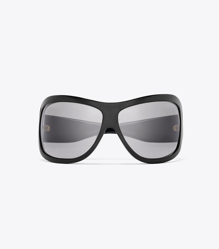Tory Burch designer sunglasses & eyewear Runway Wrap Sunglasses in BLACK/GREY overhead