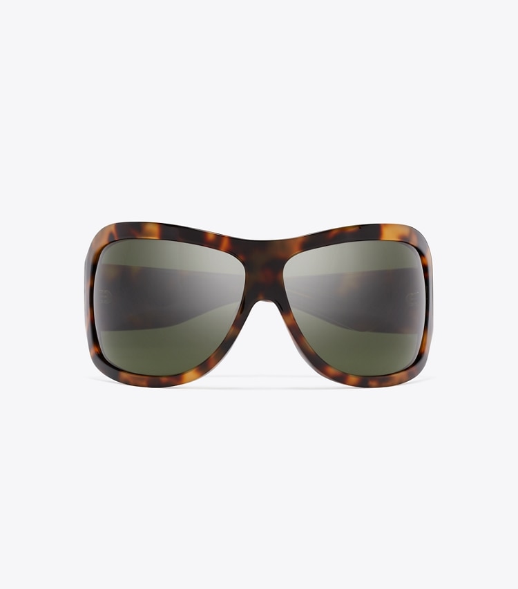 Tory Burch designer sunglasses & eyewear Runway Wrap Sunglasses in TORTOISE/DARK GREEN overhead