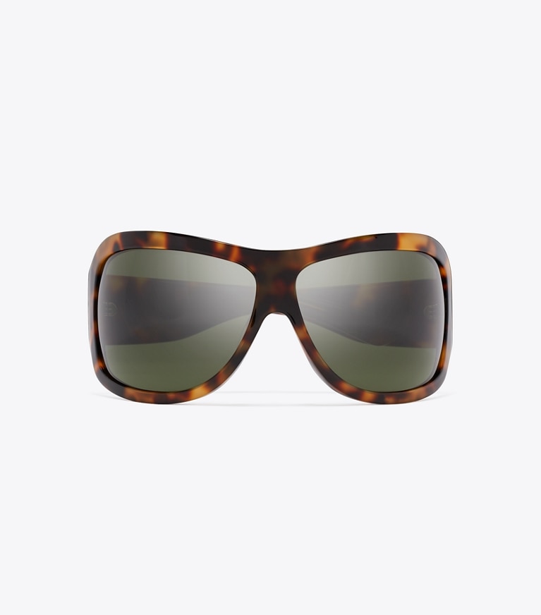 Tory Burch designer sunglasses & eyewear Runway Wrap Sunglasses in TORTOISE/DARK GREEN overhead